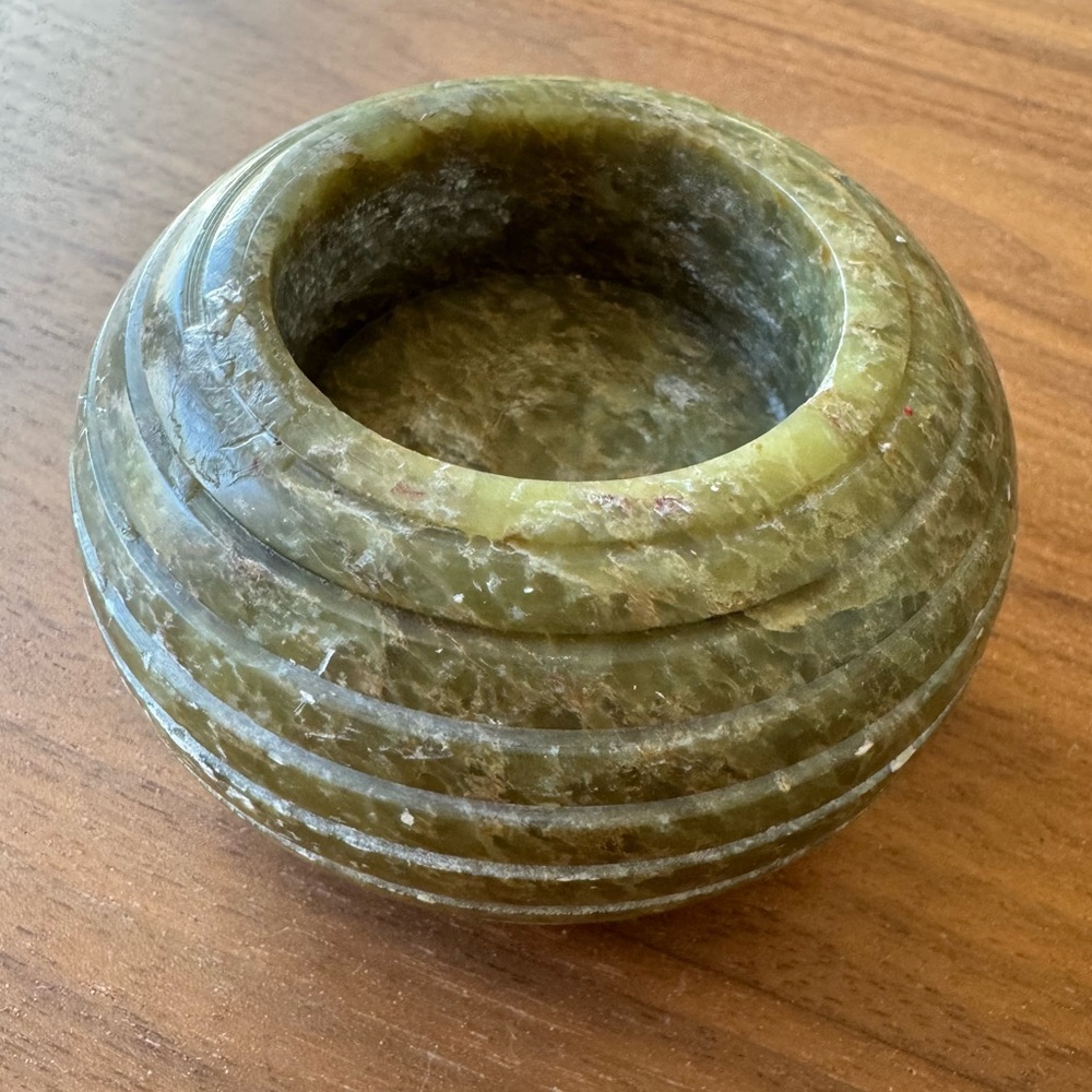 Carved Stone Green Votive or Propagation Vase Holder